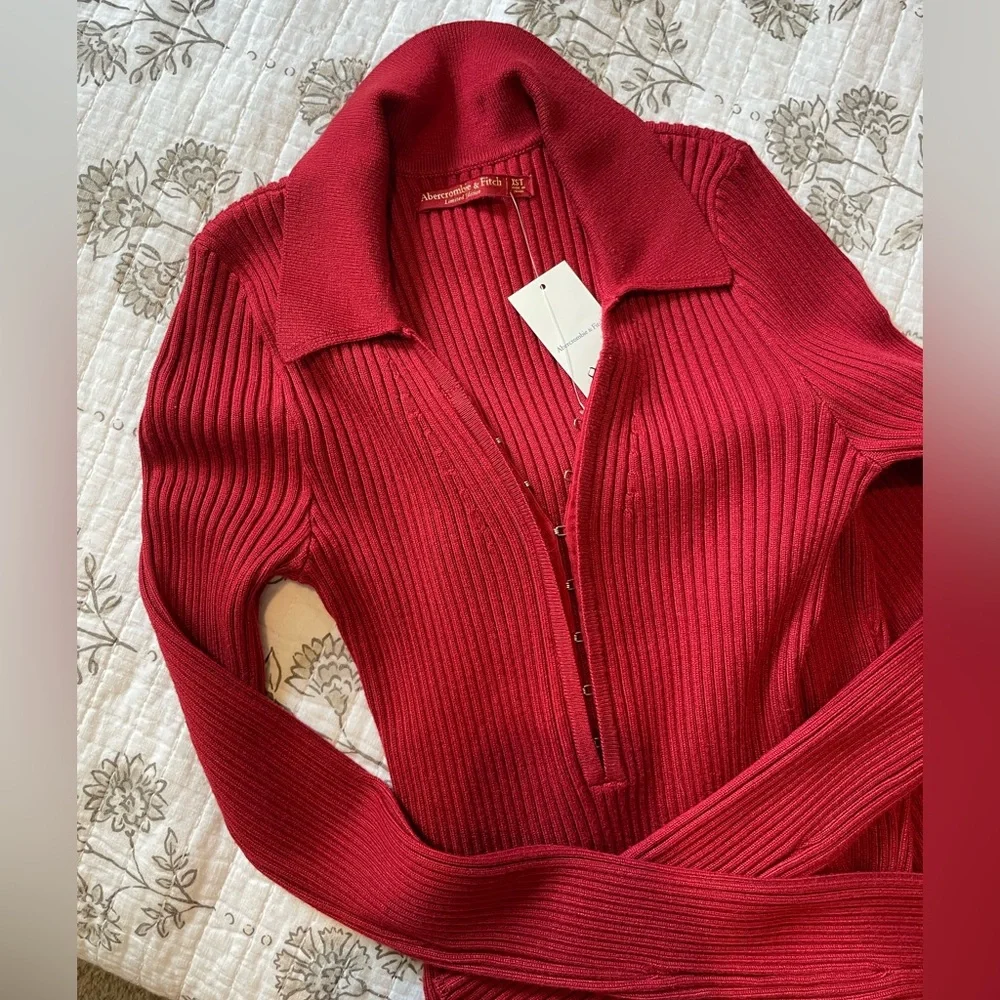 Abercrombie & Fitch Ribbed Polo Midi Sweater Dress